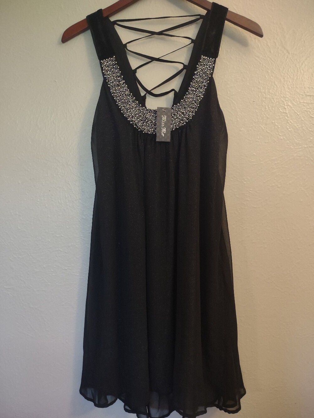 Miss Me Black Beaded Halter Neck Cocktail Dress Lace Up Back Size M